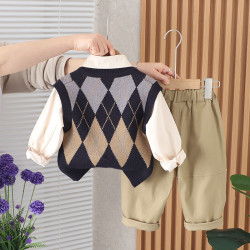 12M-5Y Toddler Boys Long-Sleeved Tie Sweater And Vest Three-Piece Set  Boys Clothing  