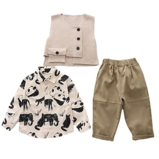 12M-5Y Toddler Boys Animal Print Shirts Sweater Vest Three-Piece Set  Boys Clothing  