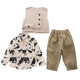 12M-5Y Toddler Boys Animal Print Shirts Sweater Vest Three-Piece Set  Boys Clothing  