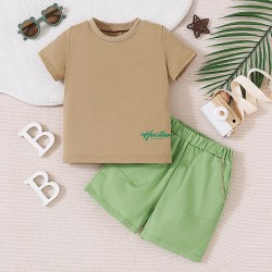 9M-6Y Toddler Boys Letter Print T-Shirts Shorts Two-Piece Set  Boys Clothing  