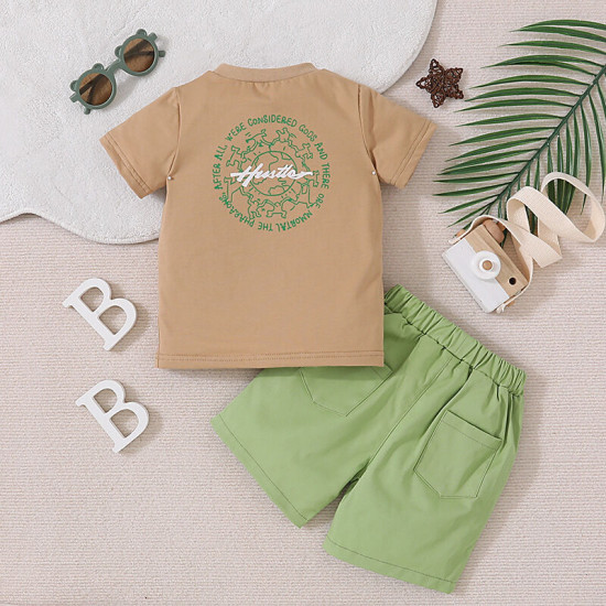 9M-6Y Toddler Boys Letter Print T-Shirts Shorts Two-Piece Set  Boys Clothing  