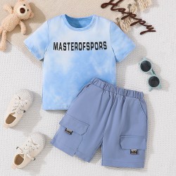 9M-6Y Toddler Boys Letter Print T-Shirts Shorts Two-Piece Set  Boys Clothing  